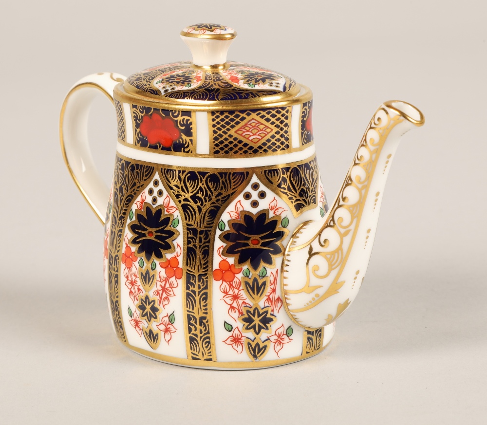 Royal Crown Derby miniature tea service in the imari pattern, comprising of teapot, sugar bowl, - Image 5 of 23