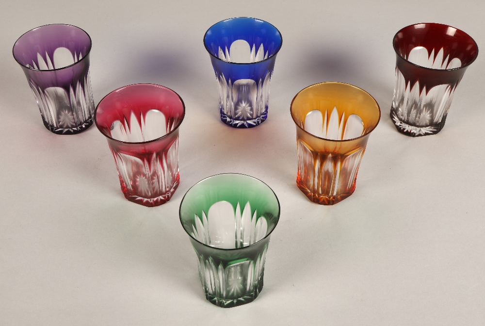 Set of six harlequin bohemian glass tumblers, 9.5cm high. - Image 2 of 12