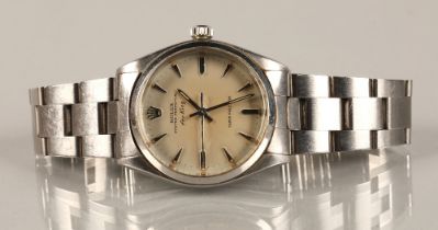 Gents Rolex Oyster Perpetual Air King stainless wrist watch, champagne dial with hour marker batons,