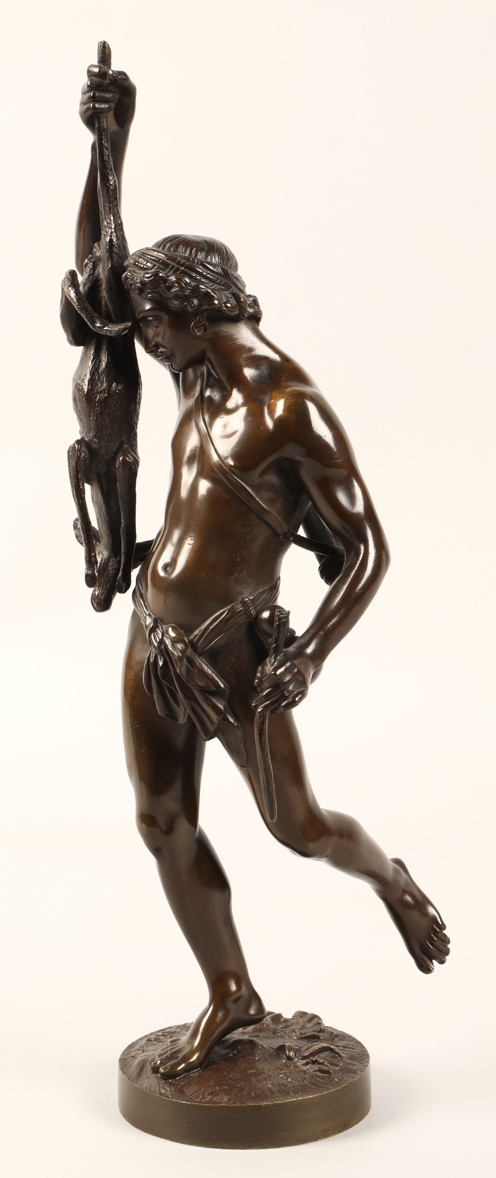After James Pradier, ( Swiss/French 1790/1852) Bronze figure of a classical male hunter, signed J - Image 3 of 11