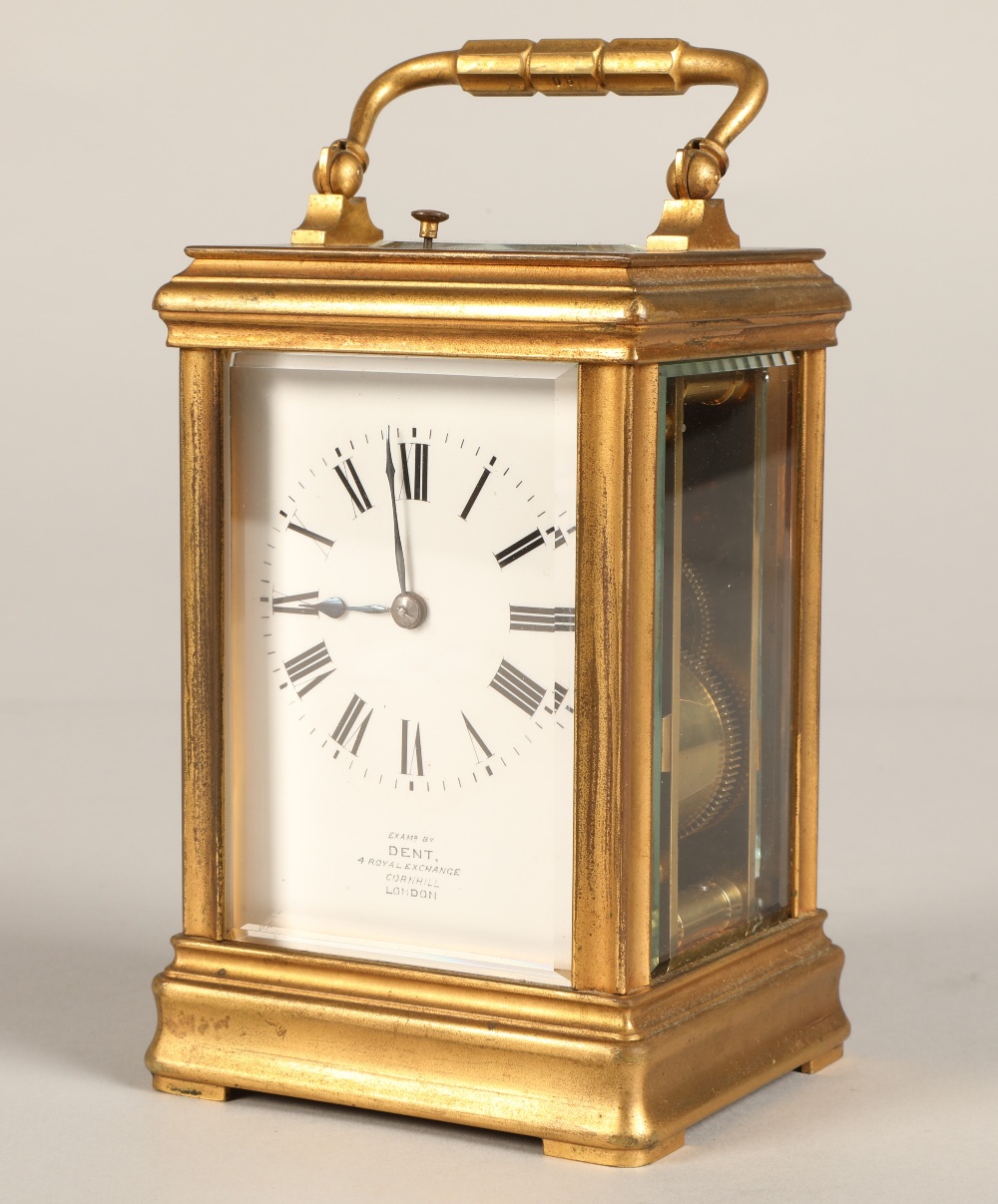 French brass repeating carriage clock, engraved AIGUILLES on the back,  Examp by Dent, 4 Royal - Image 6 of 12