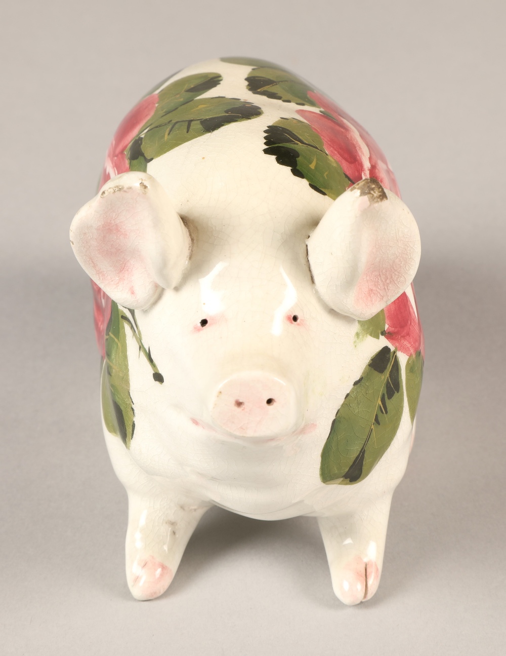 Wemyss ware pig, hand painted with cabbage rose decoration, 16cm long. - Image 5 of 7