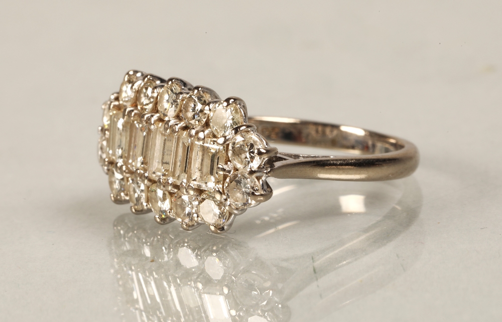 Ladies 18ct white gold diamond cluster ring, central row of five baguette cut diamonds surrounded by - Image 3 of 9