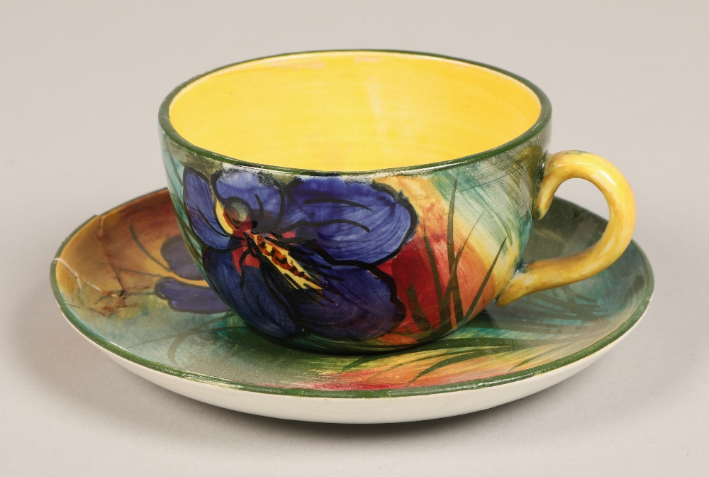 Wemyss 'Iris' pattern tete-a-tete tea set including tea pot, two cups and saucers, creamer, dish and - Image 6 of 10