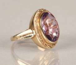 Ladies 9ct yellow gold Amethyst ring, ring size N.