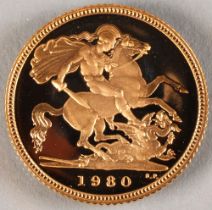 1980 gold proof half sovereign, with certificate and fitted case.