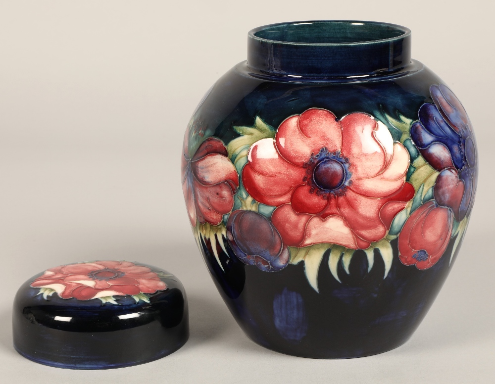 Moorcroft pottery ginger jar with cover, blue ground with tube-lines stylised flowers, impressed - Image 2 of 15