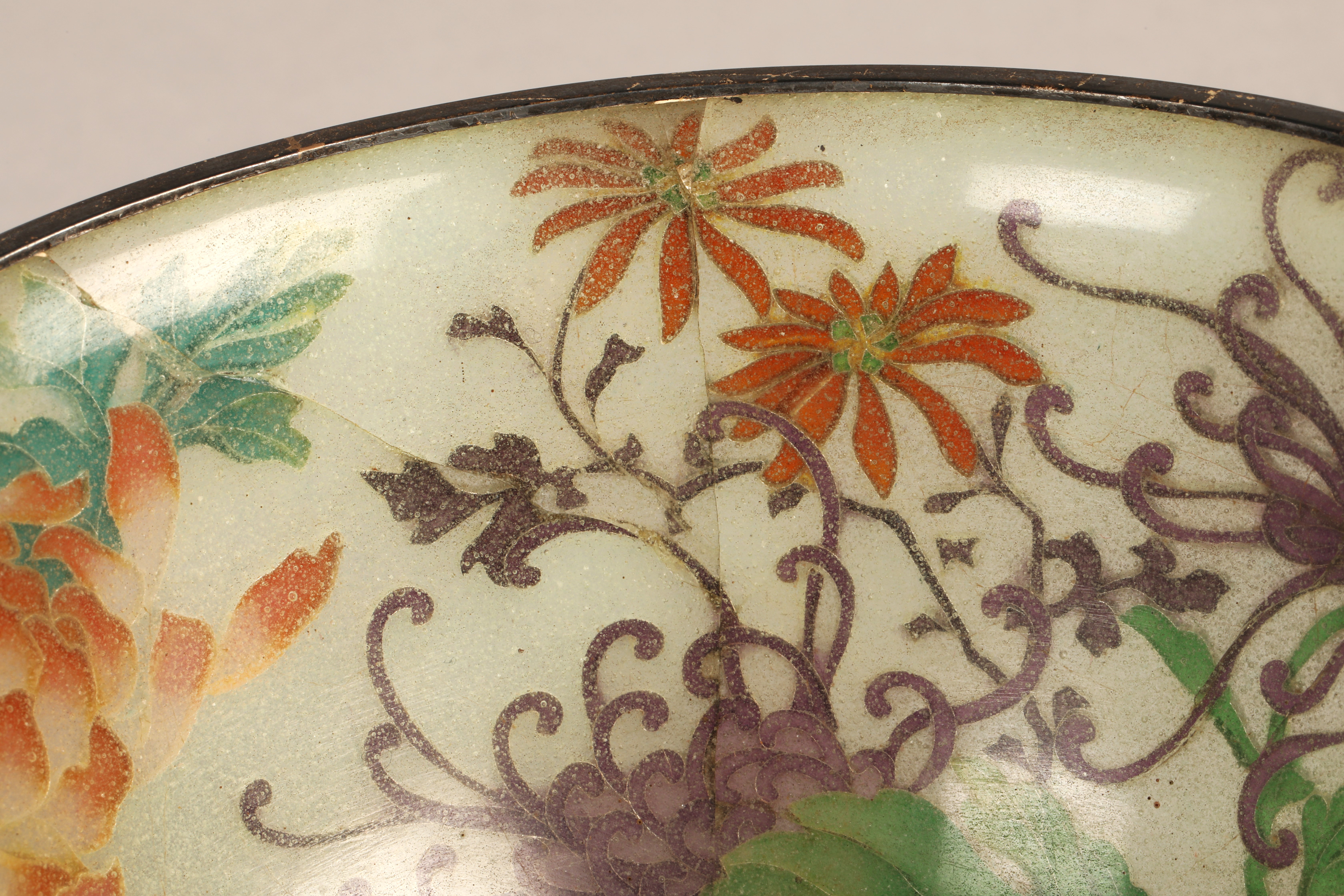 Japanese Plique-a-jour bowl, with translucent cloisonne enamels 14 cm diameter. - Image 14 of 15