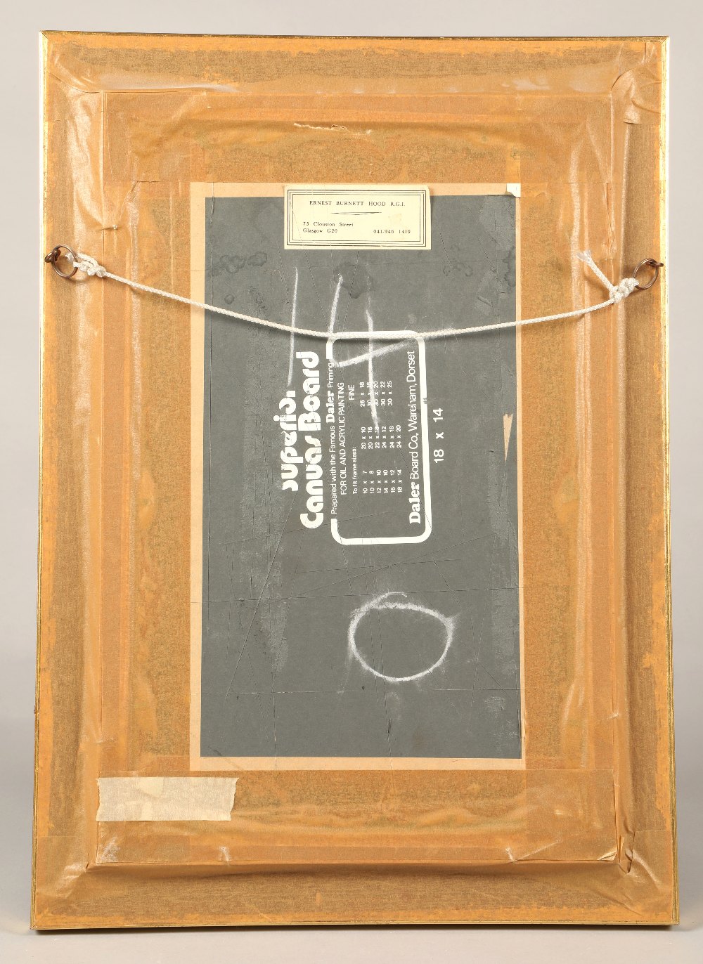 Ernest Burnett Hood (Glasgow 1932 - 1988) Framed oil - signed 'Glasgow Backcourt' 40cm x 25cm - Image 4 of 5