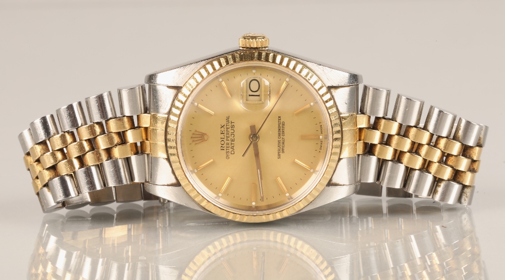 Gentleman's Rolex Oyster Perpetual Datejust wrist watch, champagne dial with hour marker batons,