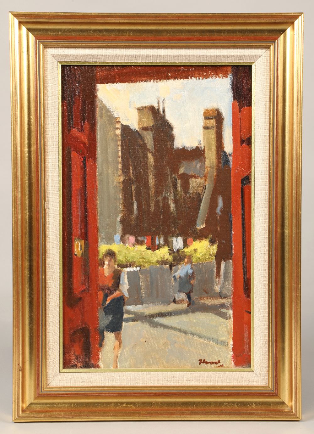 Ernest Burnett Hood (Glasgow 1932 - 1988) Framed oil - signed 'Glasgow Backcourt' 40cm x 25cm - Image 2 of 5