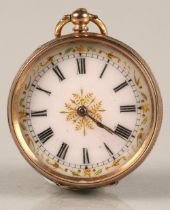 Ladies 9k gold open face pocket watch, total weight 35 grams.