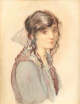 J. Moir Paton (Scottish 20th Century) Gilt framed watercolour - signed 'Pensive Girl - Jessica' 23cm