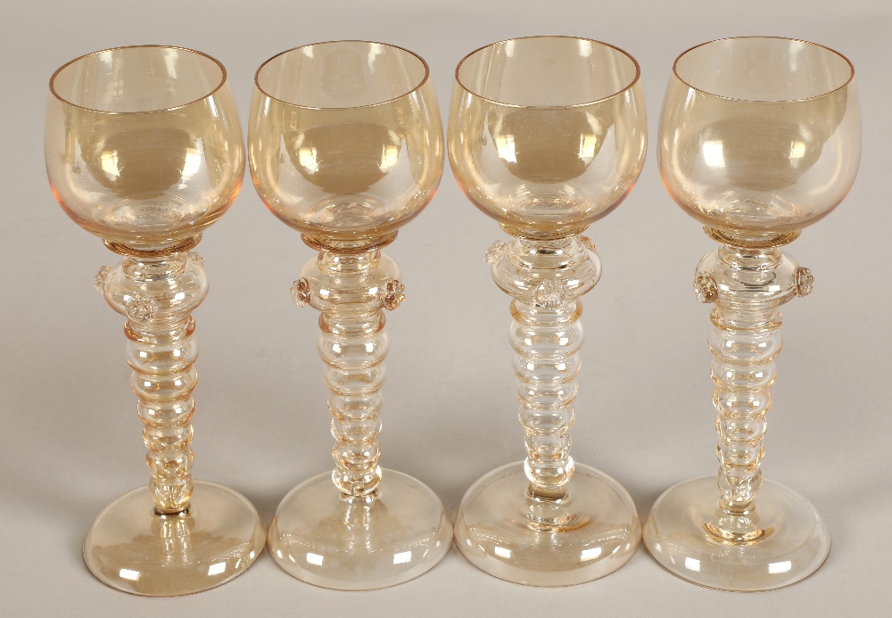 Set of four hock glasses with bubble glass stems 19.5cm high. - Image 2 of 7