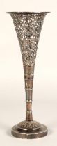 19th century chinese silver vase of flared form, the body with engraved bamboo detail, stepped