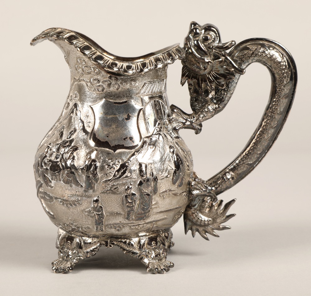 Fantastic 19th century chinese silver four piece tea and coffee service, decorated with warriors, - Image 41 of 51