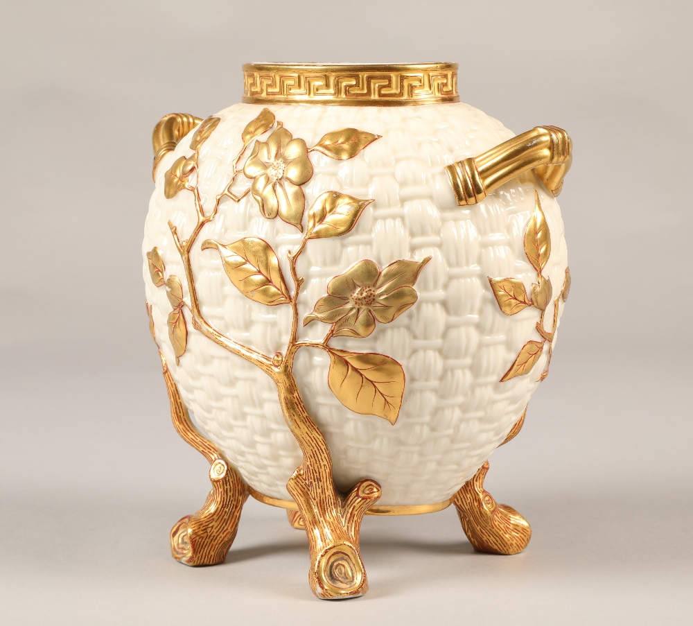 Royal Worcester cream and gilt weaved basket vase, 21cm high. - Image 2 of 6