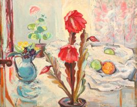 McLagan (20th century) , framed oil on board, signed, dated 1968, "Fruit and Flowers" , 60cm x 75 cm