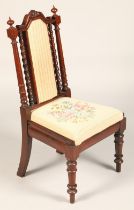Victorian rosewood nursing chair with tapestry insert seat pad, 90cm high.