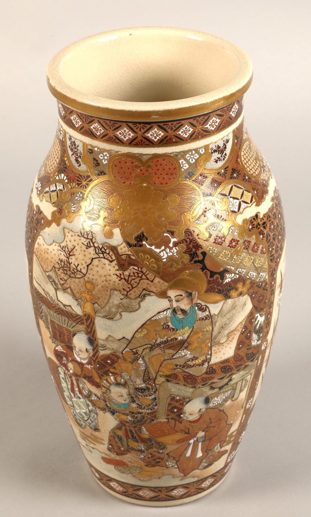 Japanese satsuma vase Meiji period, decorated in panels, with children in a garden, 30cm high. - Image 6 of 11