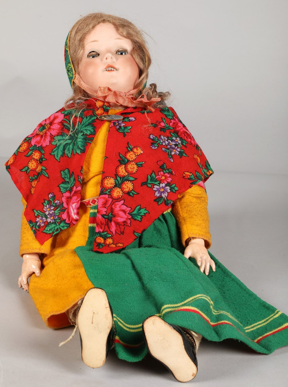 German Bisque Welsch Russian costume doll, size 1 1/2 , inscribed on back of head, Made in Germany - Image 3 of 12