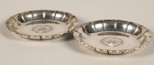 Two silver coin dishes, both inscribed 'Esse Quam Videri', assay marked London, maker William Comyns