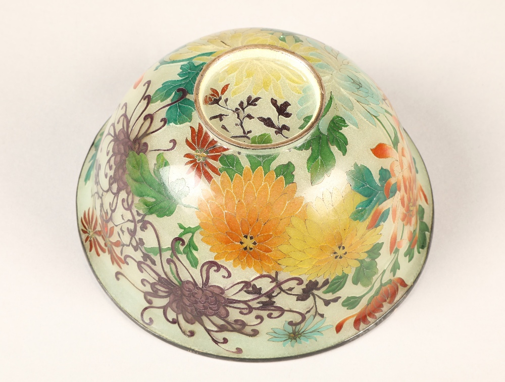 Japanese Plique-a-jour bowl, with translucent cloisonne enamels 14 cm diameter. - Image 7 of 15