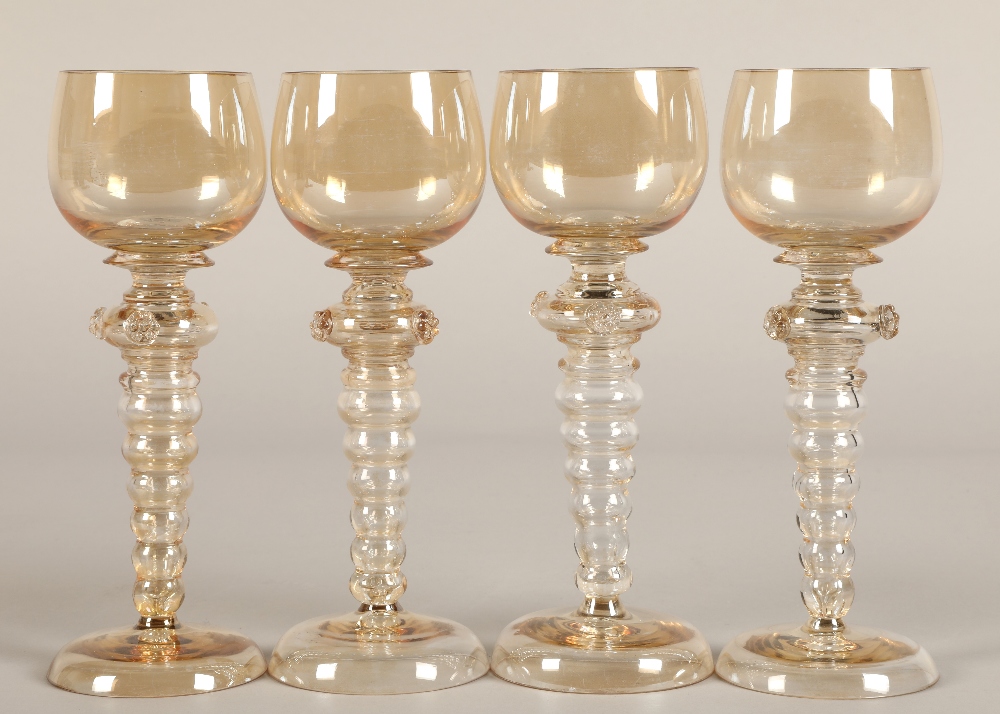 Set of four hock glasses with bubble glass stems 19.5cm high. - Image 5 of 7