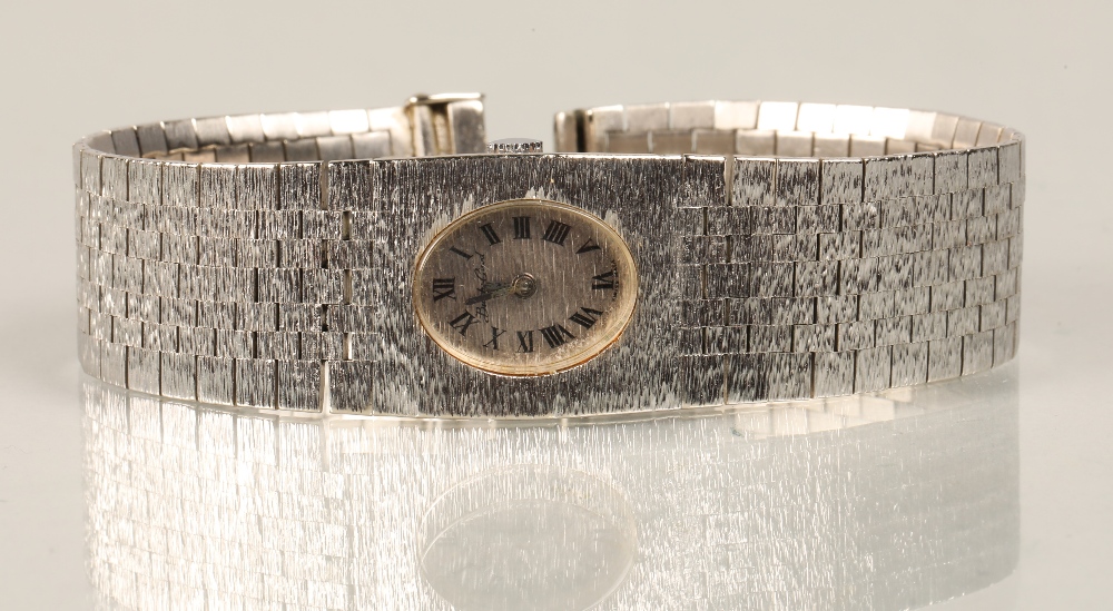 Bueche-Girod ladies 9ct white gold wrist watch, silvered dial with roman numeral hour markers, on - Image 6 of 8