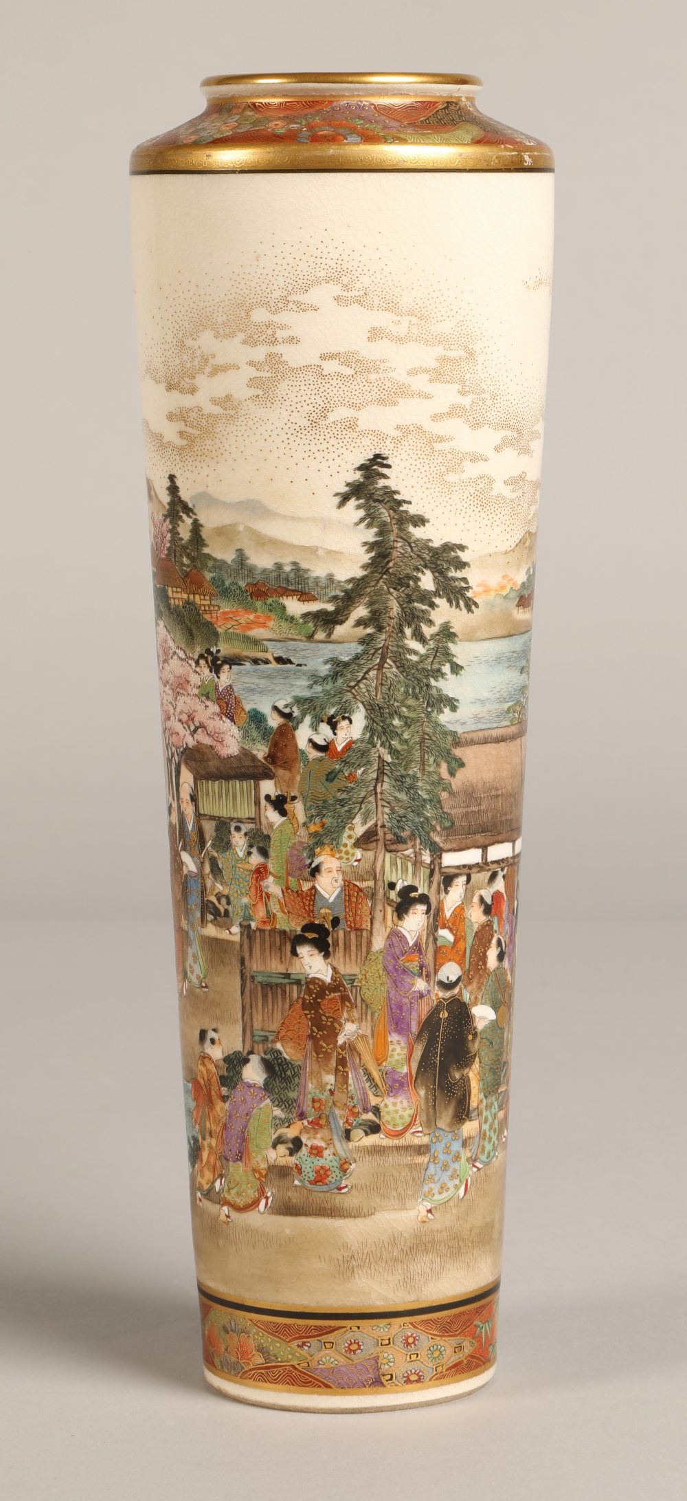 Japanese Satsuma Meiji period vase of elongated form, decorated with nobles in luxurious dress on - Image 4 of 12