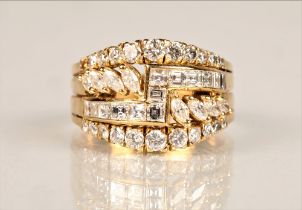 Ladies 18ct yellow gold cluster ring, in the form of four rings fused together, set with brilliant