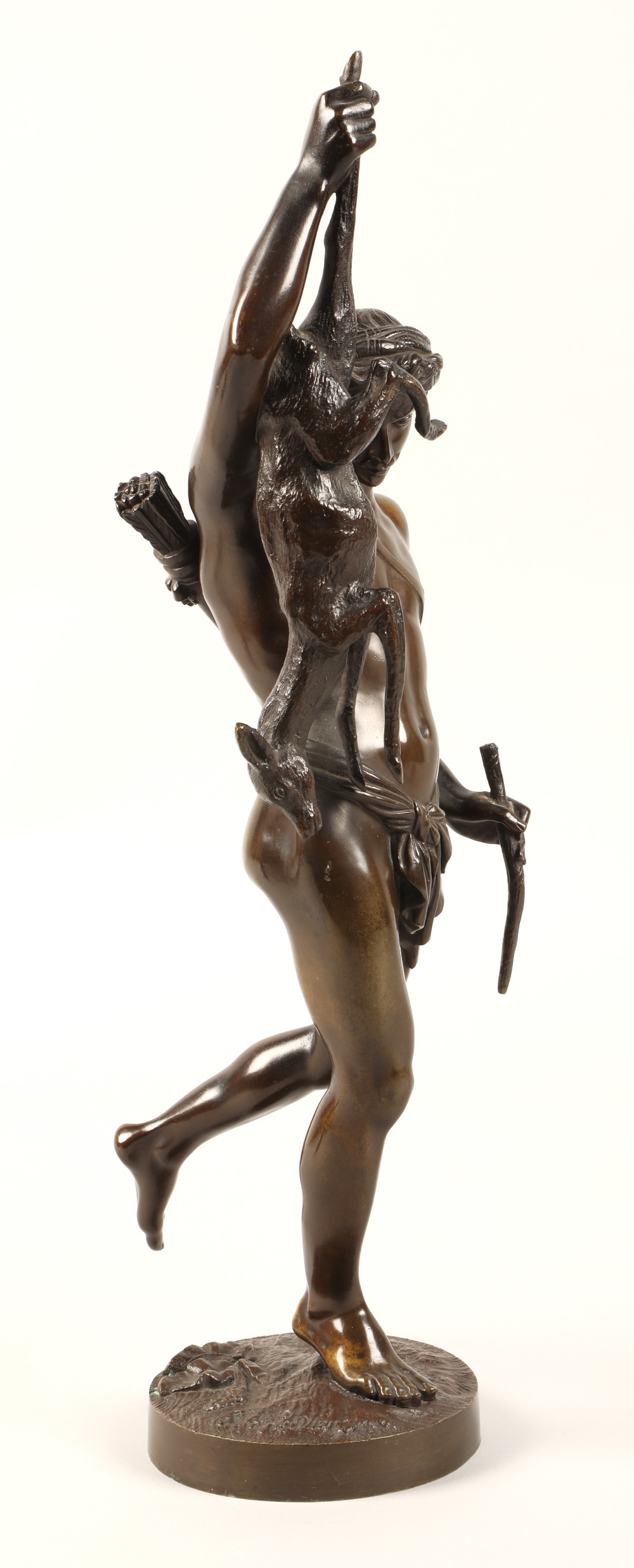 After James Pradier, ( Swiss/French 1790/1852) Bronze figure of a classical male hunter, signed J - Image 2 of 11