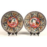 Pair of Japanese cloisonne 19th century chargers, each with a central phoenix surrounded by eight