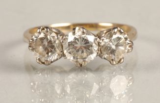 Ladies three stone diamond ring set in 18ct white gold, each stone 0.5 carat, ring size O.