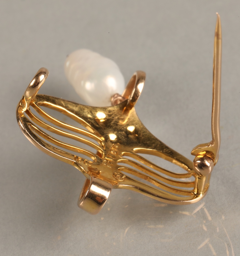 Murrle Bennett 15ct yellow gold brooch/pendant with pearl, 3.9 grams. - Image 5 of 12