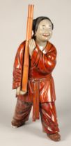 Japanese wooden carved figure, 76cm high.