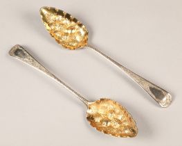 George III pair of silver gilt berry spoons, London 1799, maker Fuller White,  with fitted case, 110