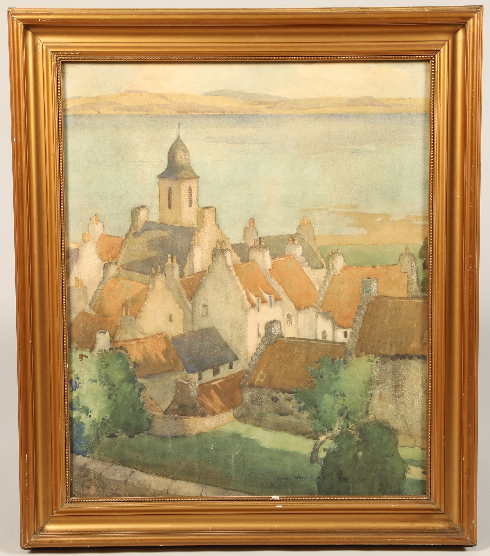 James Wright R.S.W (Scottish 1885-1947), gilt framed watercolour, signed, "Culross",59cm x49cm. - Image 2 of 3