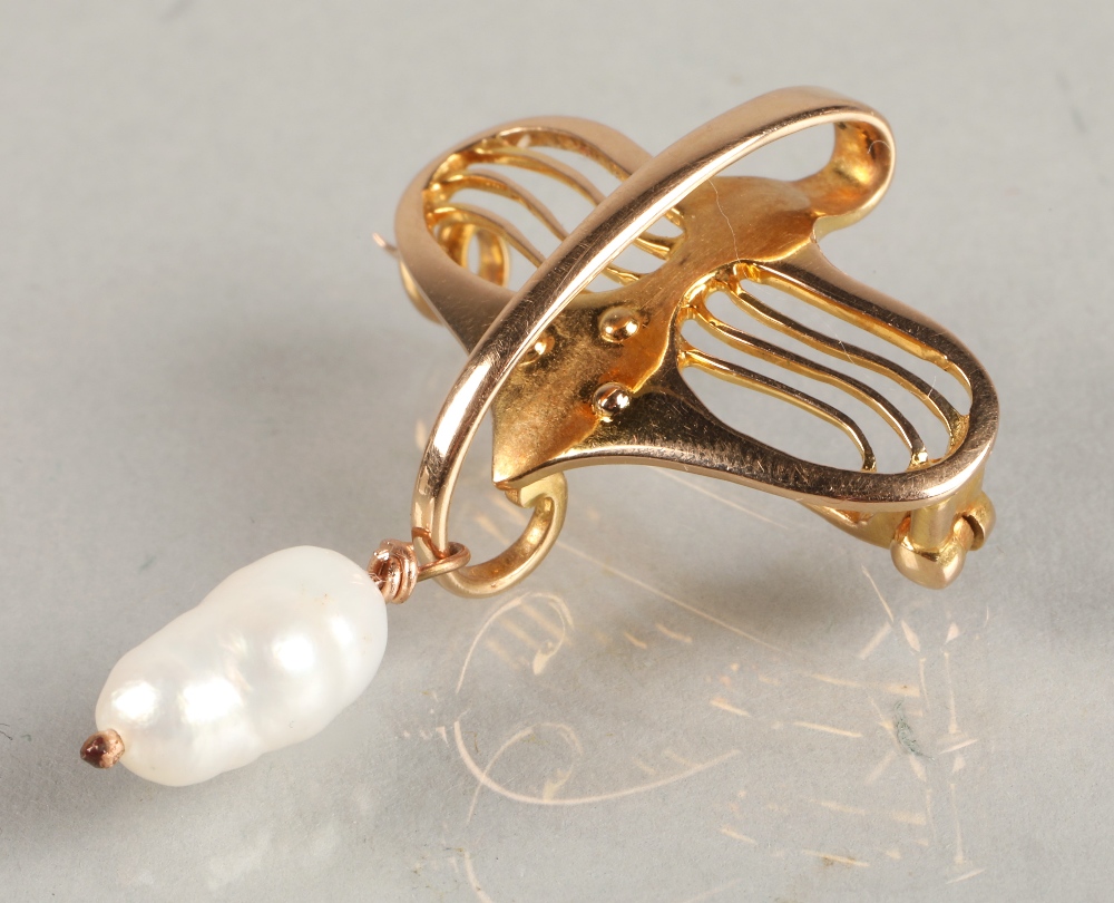 Murrle Bennett 15ct yellow gold brooch/pendant with pearl, 3.9 grams. - Image 2 of 12