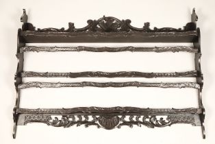 19th century wall mounted plate rack, with scallop design, 139 x 97 x 106 cm