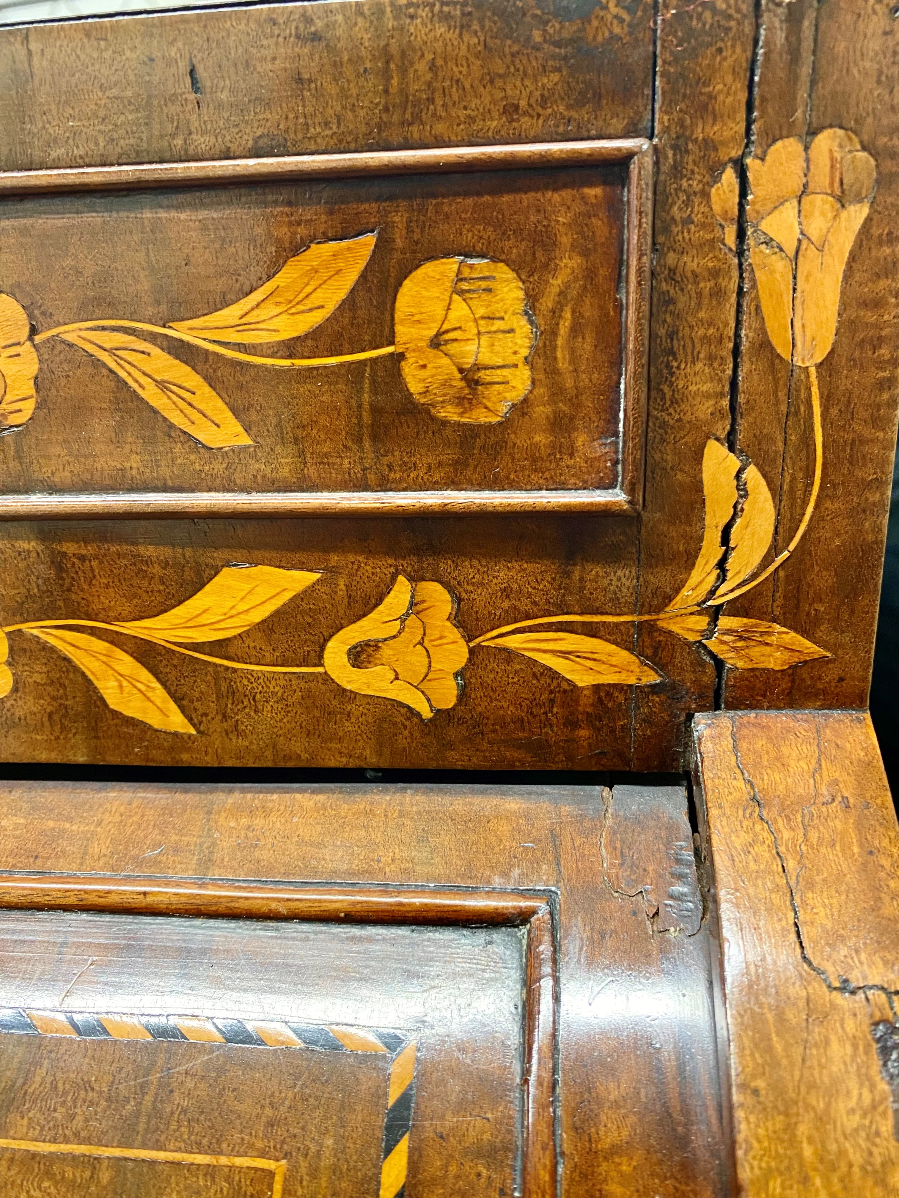 Dutch 19th century marquetry roll top chest, with three drawers, 124 x 123.5 x 57 cm - Image 4 of 9