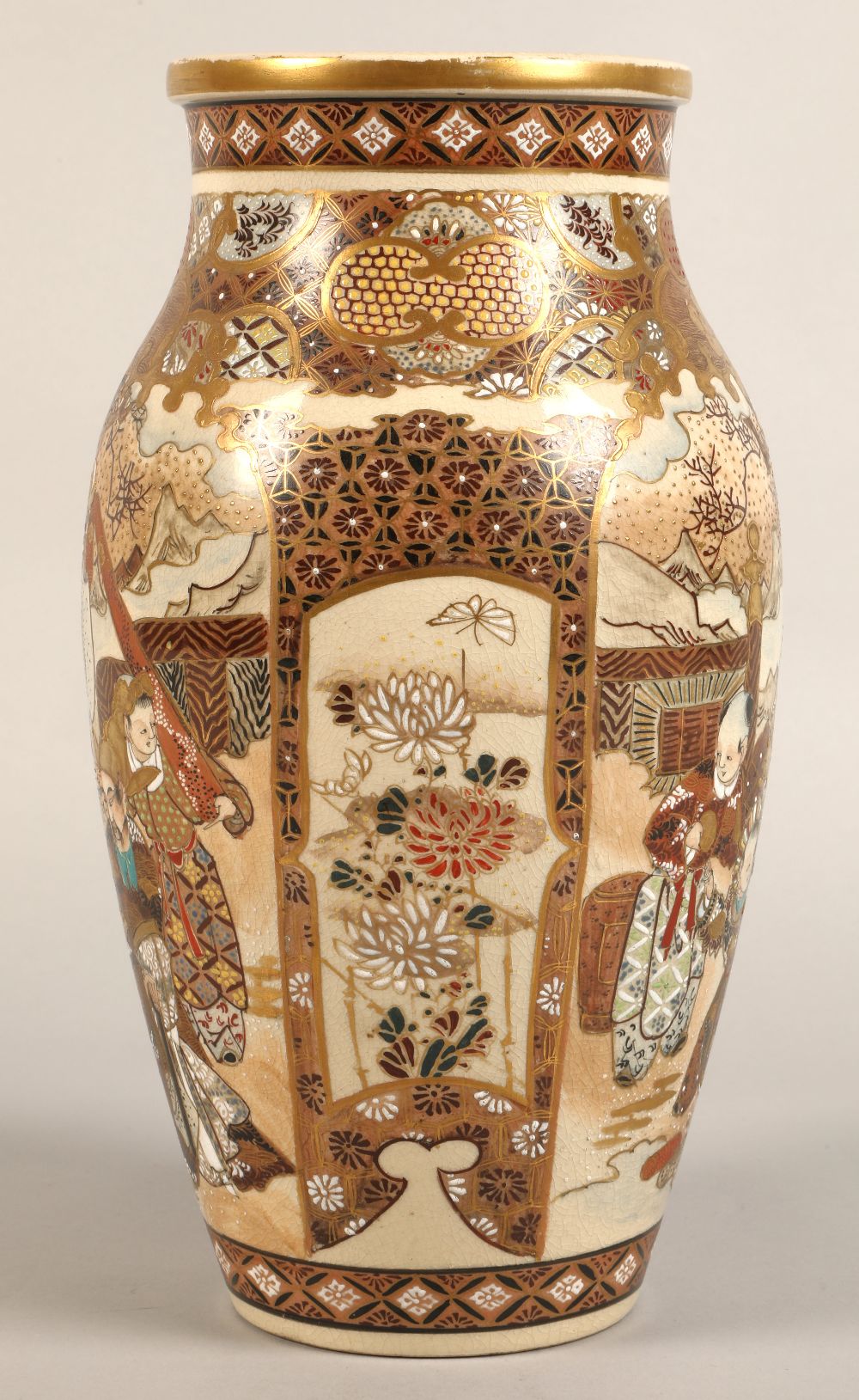 Japanese satsuma vase Meiji period, decorated in panels, with children in a garden, 30cm high. - Image 4 of 11