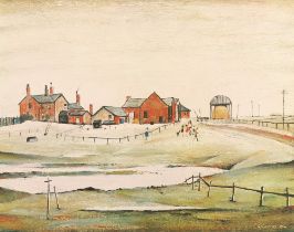 Laurence Stephen Lowry RA (1887-1976) ARR Framed print, landscape with farm buildings, signed in