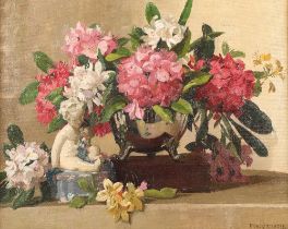 Herbert Davis Richter R.B.A. (1874 - 1955) Swept framed oil on canvas - signed 'Wallflowers in a