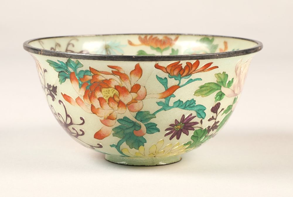 Japanese Plique-a-jour bowl, with translucent cloisonne enamels 14 cm diameter.