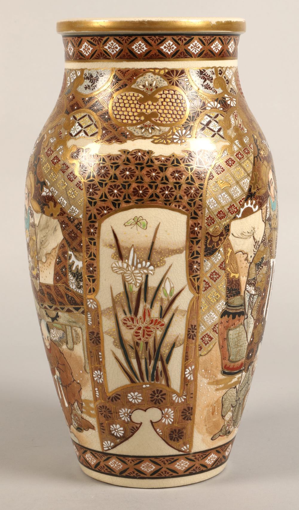 Japanese satsuma vase Meiji period, decorated in panels, with children in a garden, 30cm high. - Image 5 of 11