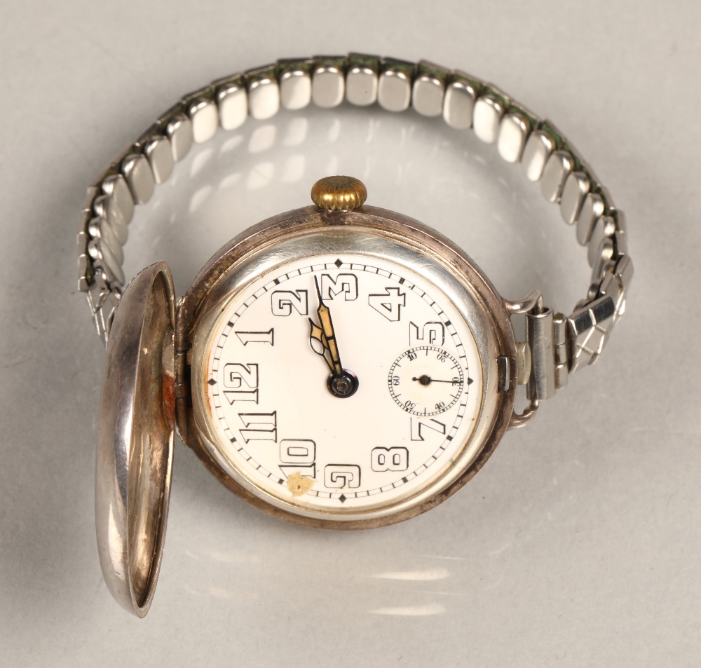 Rolex silver full hunter officers wrist watch. White numbered dial with subsidiary dial. Hinged - Image 9 of 9