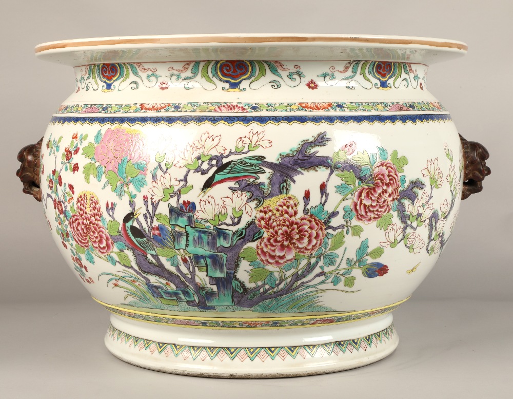 Large 19th century Chinese famille rose fish bowl, the bombe form 18th century style fish bowl, - Image 5 of 26