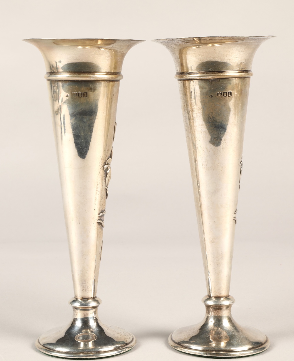 Pair of silver weighted spill vases, with embossed floral decoration, assay marked London 1906,maker - Image 3 of 7