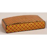 Tartan ware snuff box with wooden hinged lid,8 cm long,4.5 cm width.